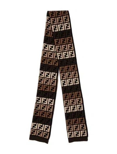 Pre-owned Fendi Wool Zucca Ff Logo Scarf In Brown