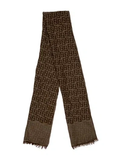 Pre-owned Fendi Wool Zucca Ff Logo Scarf In Brown