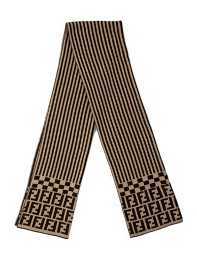 Pre-owned Fendi Wool Zucca Ff Logo Scarf In Brown