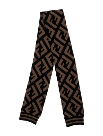 Pre-owned Fendi Wool Zucca Ff Logo Scarf In Brown