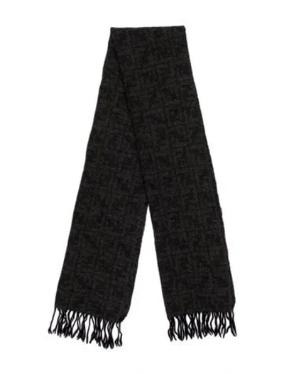 Pre-owned Fendi Wool Zucca Ff Logo Scarf In Gray