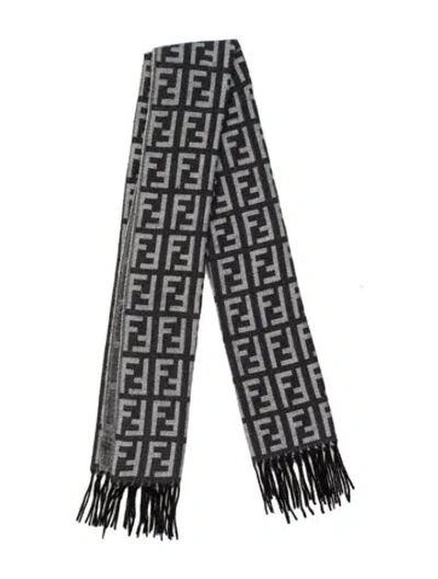 Pre-owned Fendi Wool Zucca Ff Logo Scarf In Gray