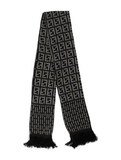 Pre-owned Fendi Wool Zucca Ff Logo Scarf In Gray