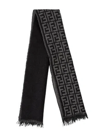 Pre-owned Fendi Wool Zucca Ff Logo Scarf In Gray