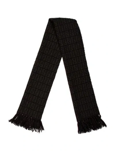 Pre-owned Fendi Wool Zucca Ff Logo Scarf In Green