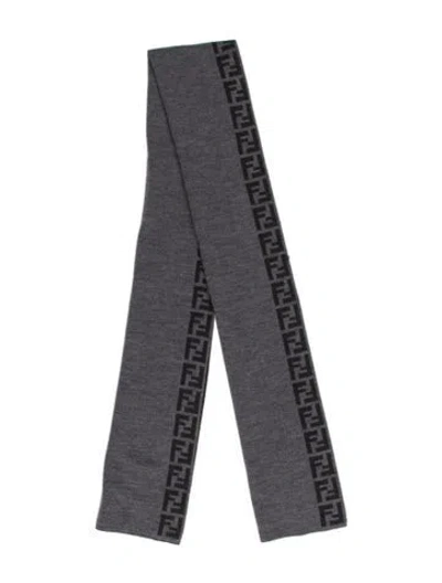 Pre-owned Fendi Wool Zucca Ff Logo Scarf In Grey