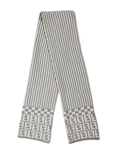 Pre-owned Fendi Wool Zucca Ff Logo Scarf In Grey