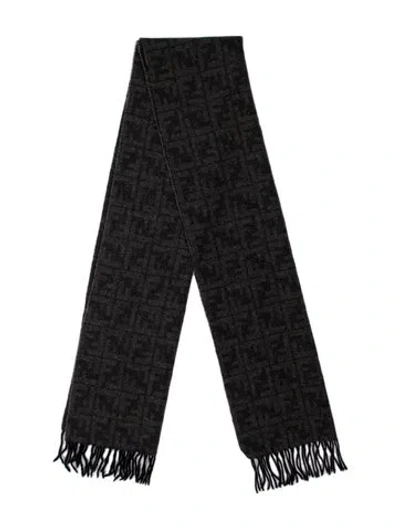 Pre-owned Fendi Wool Zucca Ff Logo Scarf In Grey