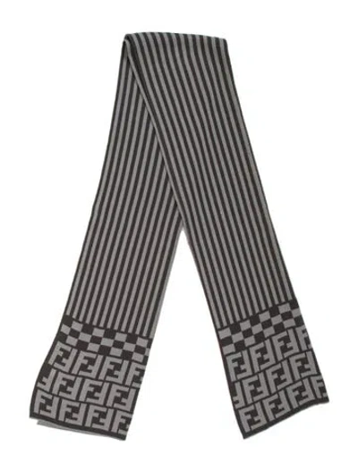 Pre-owned Fendi Wool Zucca Ff Logo Scarf In Grey