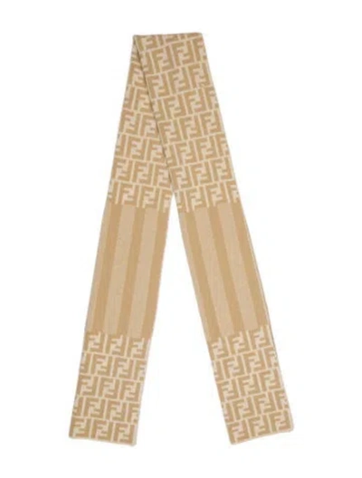 Pre-owned Fendi Wool Zucca Ff Logo Scarf In Neutral