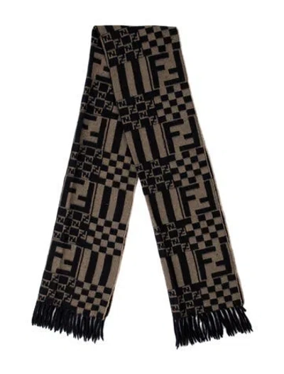 Pre-owned Fendi Wool Zucca Ff Logo Scarf In Neutral