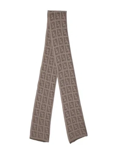 Pre-owned Fendi Wool Zucca Ff Logo Scarf In Neutrals