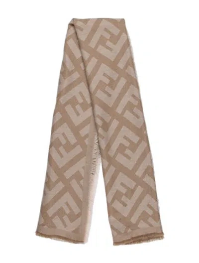 Pre-owned Fendi Wool Zucca Ff Logo Scarf In Neutrals