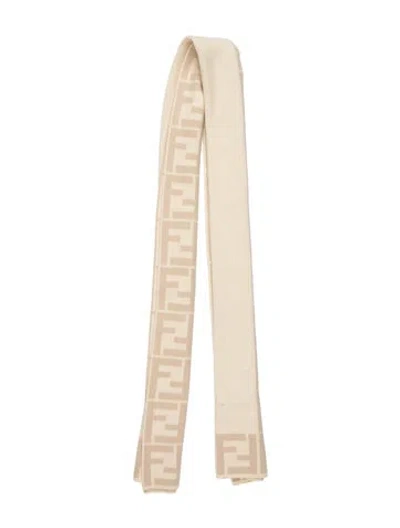 Pre-owned Fendi Wool Zucca Ff Logo Scarf In Neutrals