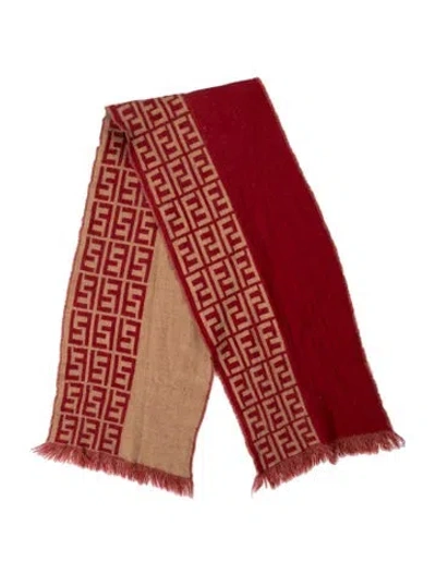 Pre-owned Fendi Wool Zucca Ff Logo Scarf In Red