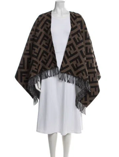 Pre-owned Fendi Wool Zucca Ff Logo Shawl In Brown