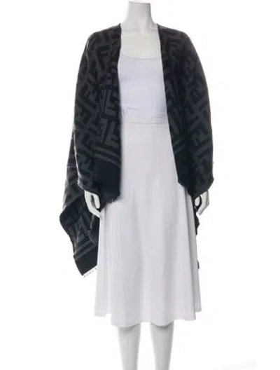 Pre-owned Fendi Wool Zucca Ff Logo Shawl W/ Tags In Black/grey