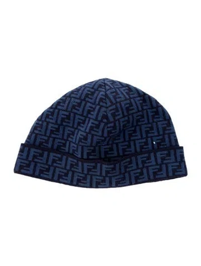 Pre-owned Fendi Wool Zucchino Beanie W/tags In Blue