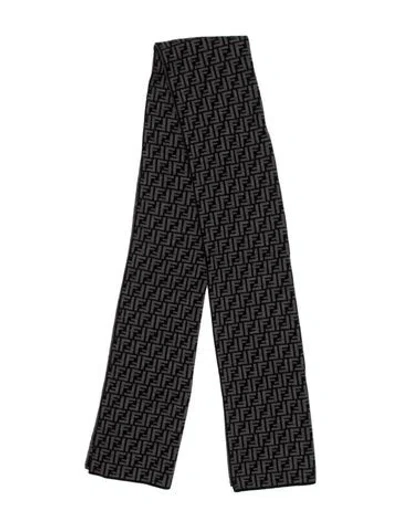 Pre-owned Fendi Wool Zucchino Ff Logo Scarf In Gray