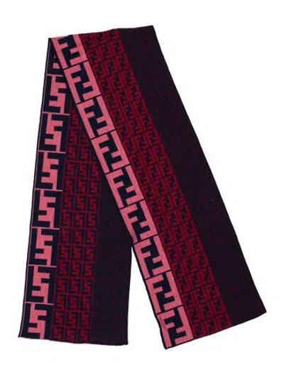 Pre-owned Fendi Wool Zucchino Ff Logo Scarf In Multi