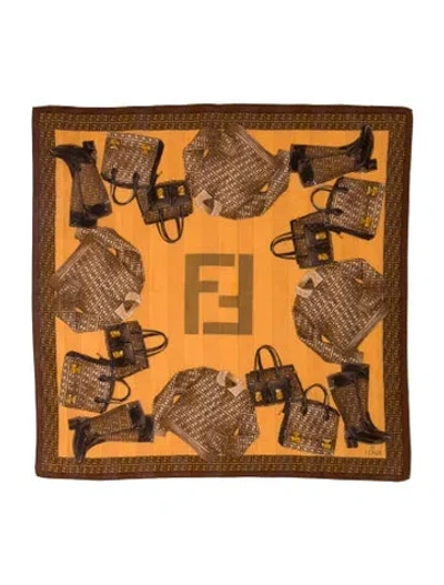 Pre-owned Fendi Wool Zucchino Ff Logo Snood In Brown