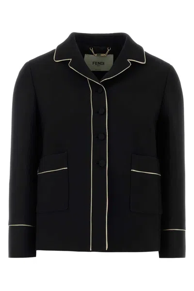 Fendi Wool-blend Blazer With Silk-feel Lining In Black