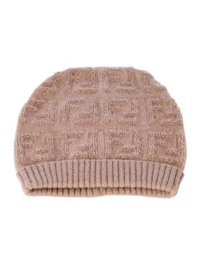 Pre-owned Fendi Wool-blend Ff Beanie In Neutral