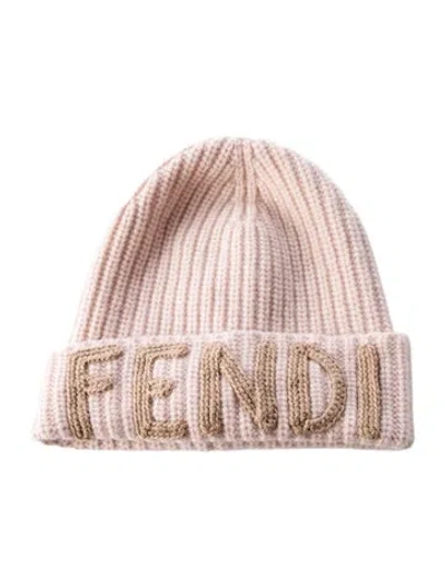 Pre-owned Fendi Wool-blend Ff Beanie In Pink