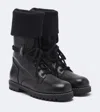 Fendi Commando Mohair-cuff Leather Boots In Black