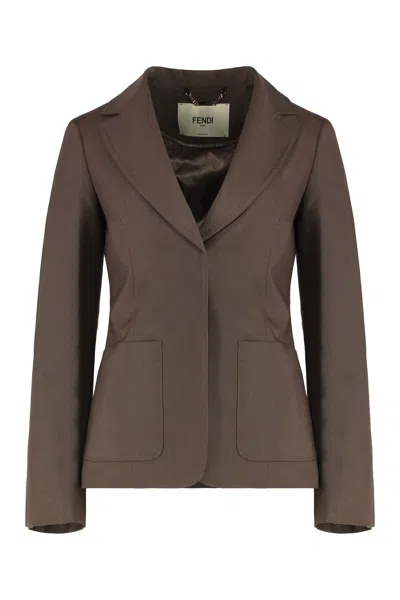 Fendi Wool-mohair Blend Blazer In Brown
