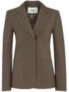 Fendi Wool Mohair Tailored Blazer Notched Collar In Brown