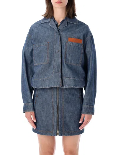 Fendi Workwear-inspired Logo-patched Cotton Utility Jacket With Shirt Collar In Blu