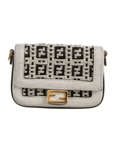 Pre-owned Fendi Woven Ff Nano Baguette Charm In Neutral