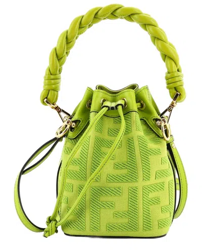 Fendi Woven Handle Mon Tresor Bucket Bag Zucca Embroidered Canvas Mini (authentic Pre-loved) In Green