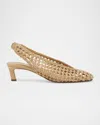 Fendi Woven Leather Kitten-heel Slingback Pumps In Cammello
