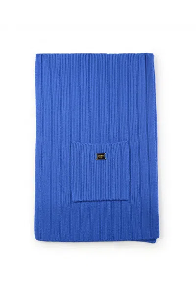 Fendi Logo Plaque Ribbed Scarf In Blue