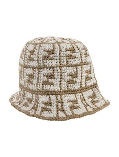 Pre-owned Fendi Woven Zucca Pattern Print Bucket Hat In Neutral