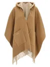 Fendi Rome Reversible Hooded Poncho With Contrast Trim In Beige