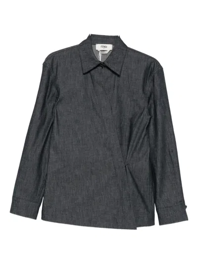 Fendi Wrap-effect Denim Shirt In Blue