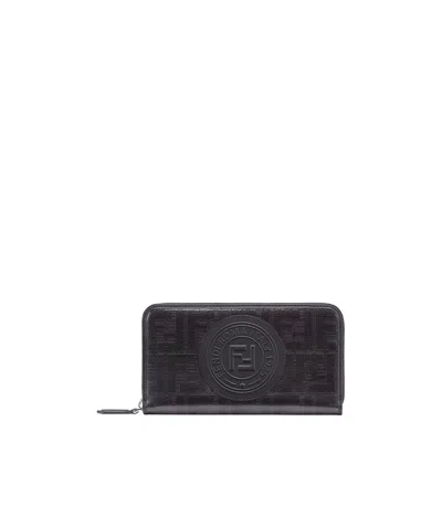 Fendi Wrap Zipper Ff Logo Wallet In Black