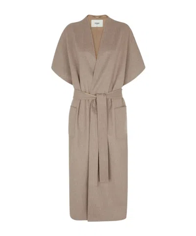 Fendi Wrapped Two-sided Coat In Nude