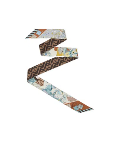 Fendi Wrappy Blue Silk Narrow Scarf In Multi