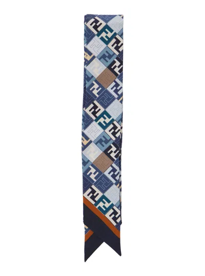 FENDI FENDI WOMEN MULTICOLOR SCARF WITH GEOMETRIC AND FF ALL-OVER MOTIF IN SILK WOMAN