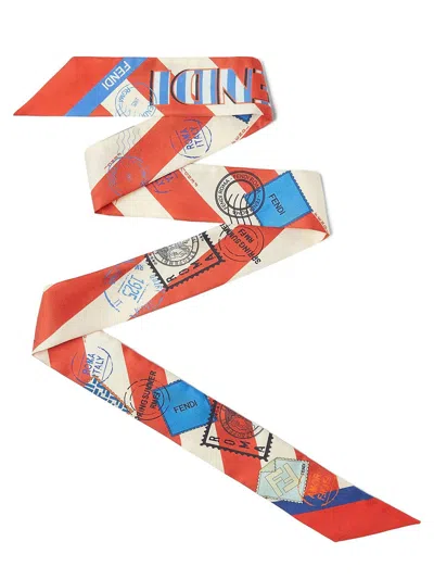 Fendi Pequin Postcard Silk Double Sided Wrap In Multi