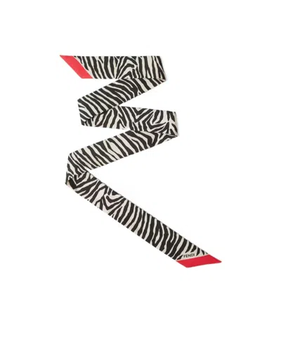 Fendi Wrappy White Silk Bandeau With Tiger Animalier Print In Multi