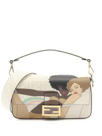 Pre-owned Fendi X Antonio Lopex 2010s Mamma Baguette Two-way Bag In Neutrals