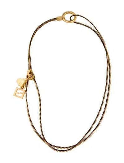 Pre-owned Fendi X Chaos Zipper Keyring Necklace, 50" In Brown