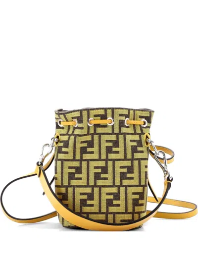 Pre-owned Fendi X  Fragment Mon Tresor Zucca Canvas Mini Bucket Bag In Yellow