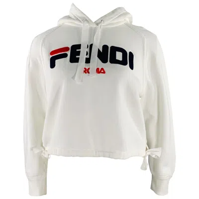 Pre-owned Fendi X Fila 2018 Size L White Black Red Cotton Logo Hoodie Casual Top