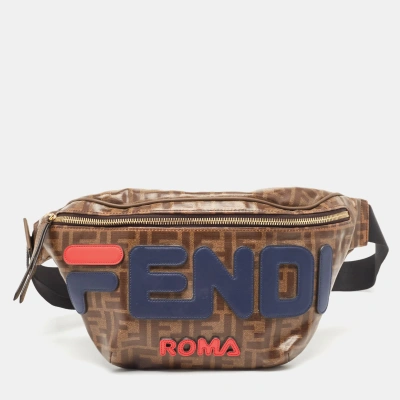 Pre-owned Fendi X Fila Brown Zucca Coated Canvas Mania Belt Bag